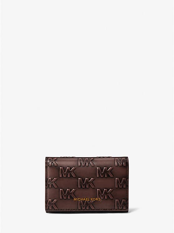 Michael Kors Mens Colby Logo Embossed Burnished Leather Card Case