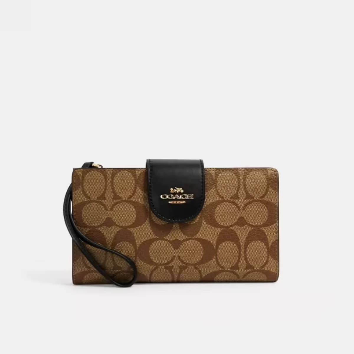COACH Women's Black Tech Phone Wallet In Colorblock Signature Canvas