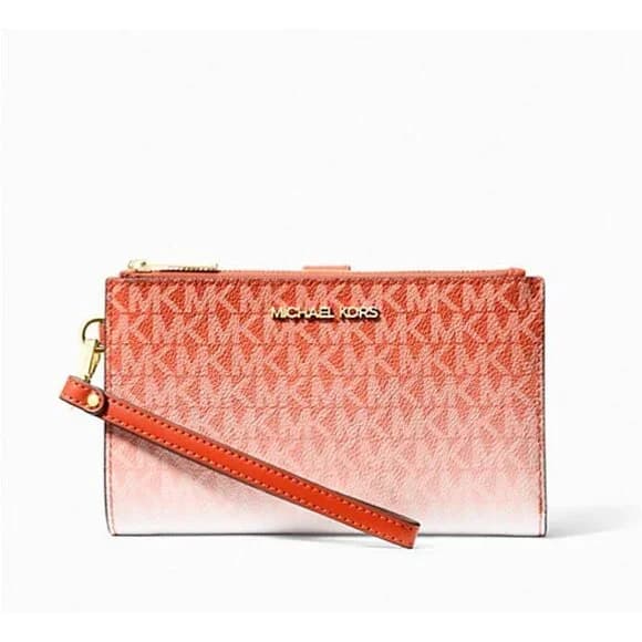 Michael Kors Jet Set Travel Double Zip Wristlet Wallet Red Clay