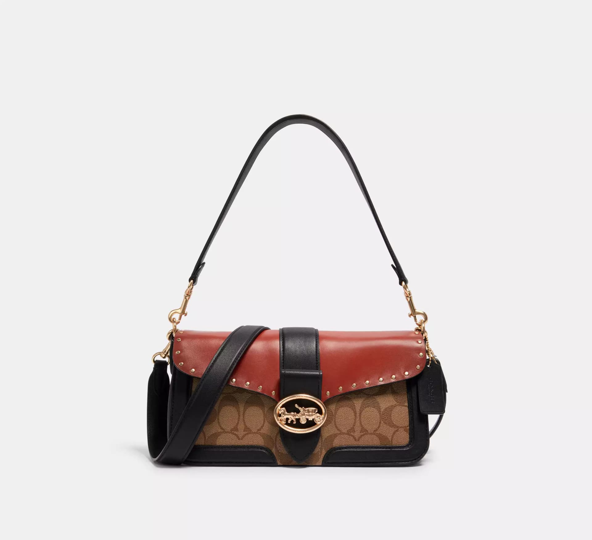 COACH George Shoulder/Crossbody Bag in Signature Canvas with Rivets
