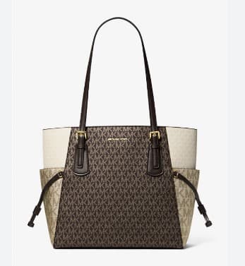 Michael Kors Outlet Voyager Large Color-Block Metallic Signature Logo Tote Bag