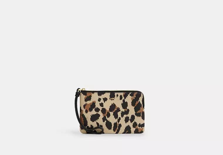 COACH Corner Zip Wristlet With Leopard Print